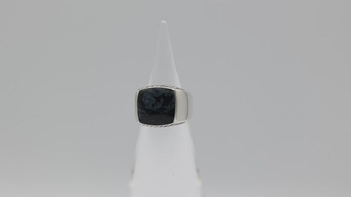 David Yurman 925 Sterling Silver Inlaid Blue Pietersite Signet Ring Size 9