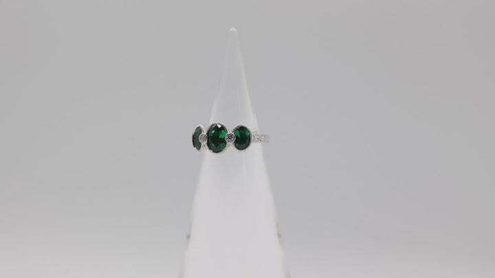 Judith Ripka 925 Sterling Silver Green Three Stone Ring Size 6.75