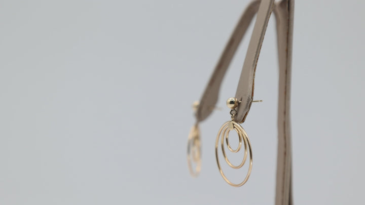 14K Yellow Gold Multi Circle Dangle Earrings For Everyday Elegance