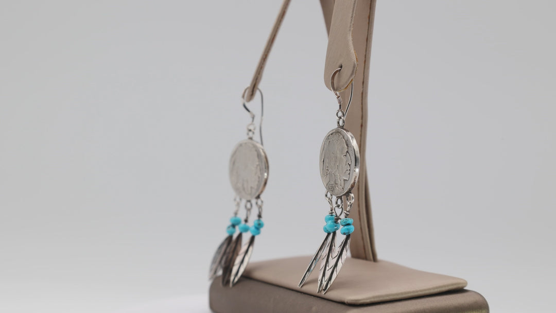 925 Sterling Silver Southwest Navajo Coin Dangle Earrings