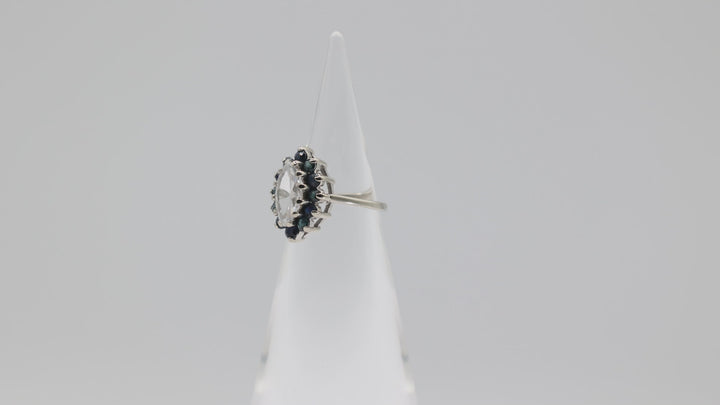 14K White Gold Blue Sapphire and CZ Marquise Stone Ring Size 5.75