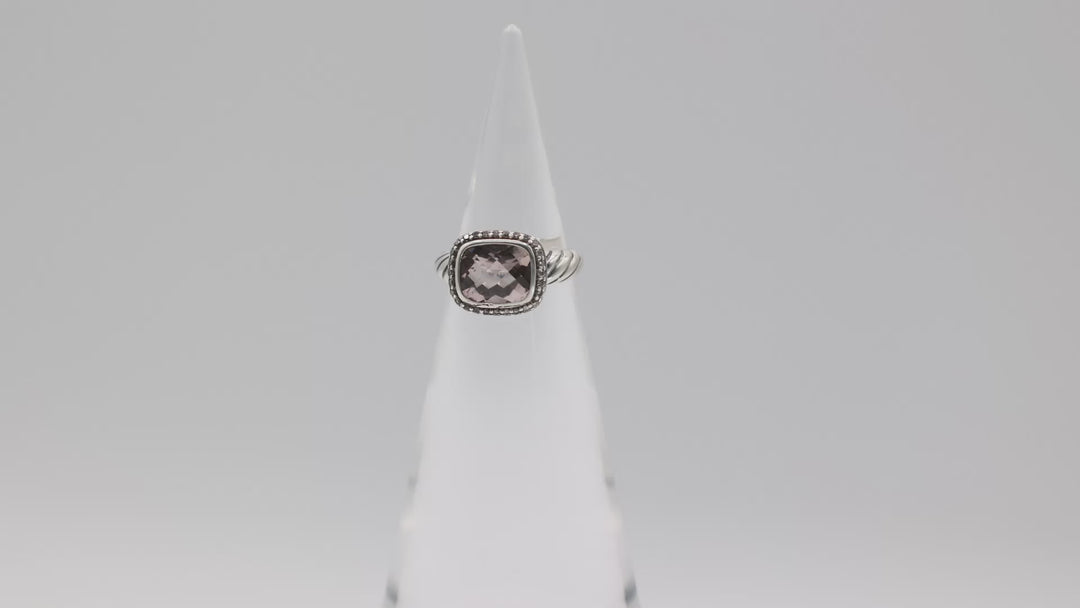 David Yurman Sterling Silver Morganite And Diamond Halo Ring Size 5.75