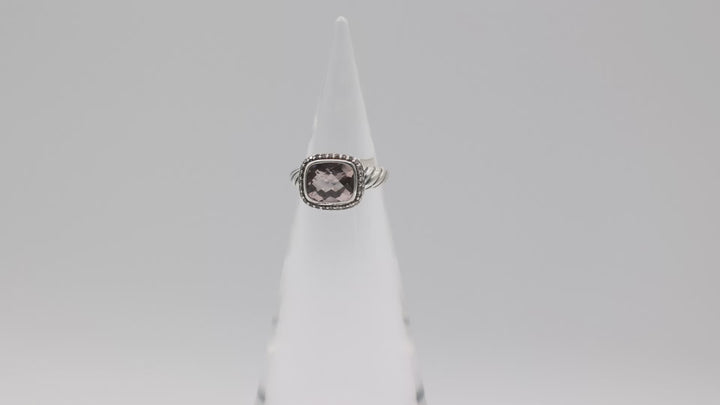 David Yurman Sterling Silver Morganite And Diamond Halo Ring Size 5.75