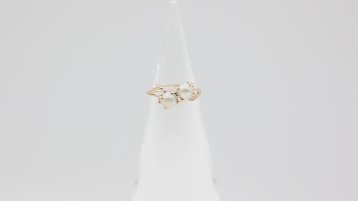 14k Yellow Gold Kimberly Double Cultured/Natural Pearl Ring Size 5.75