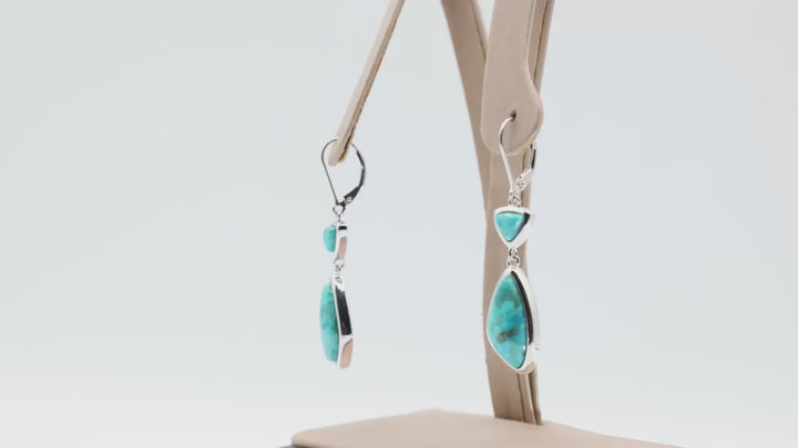 925 Sterling Silver BBJ Turquoise Double Stone Dangle Earrings