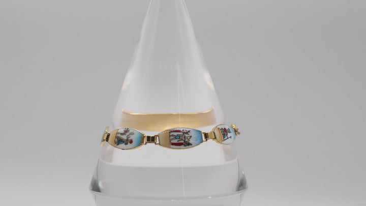 Vintage Gold Tone Art Deco Egyptian Revival Enamel Bracelet
