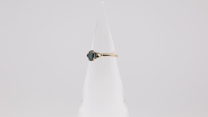 10K Yellow Gold Blue Topaz 2 Heart Band Ring Size 6.25