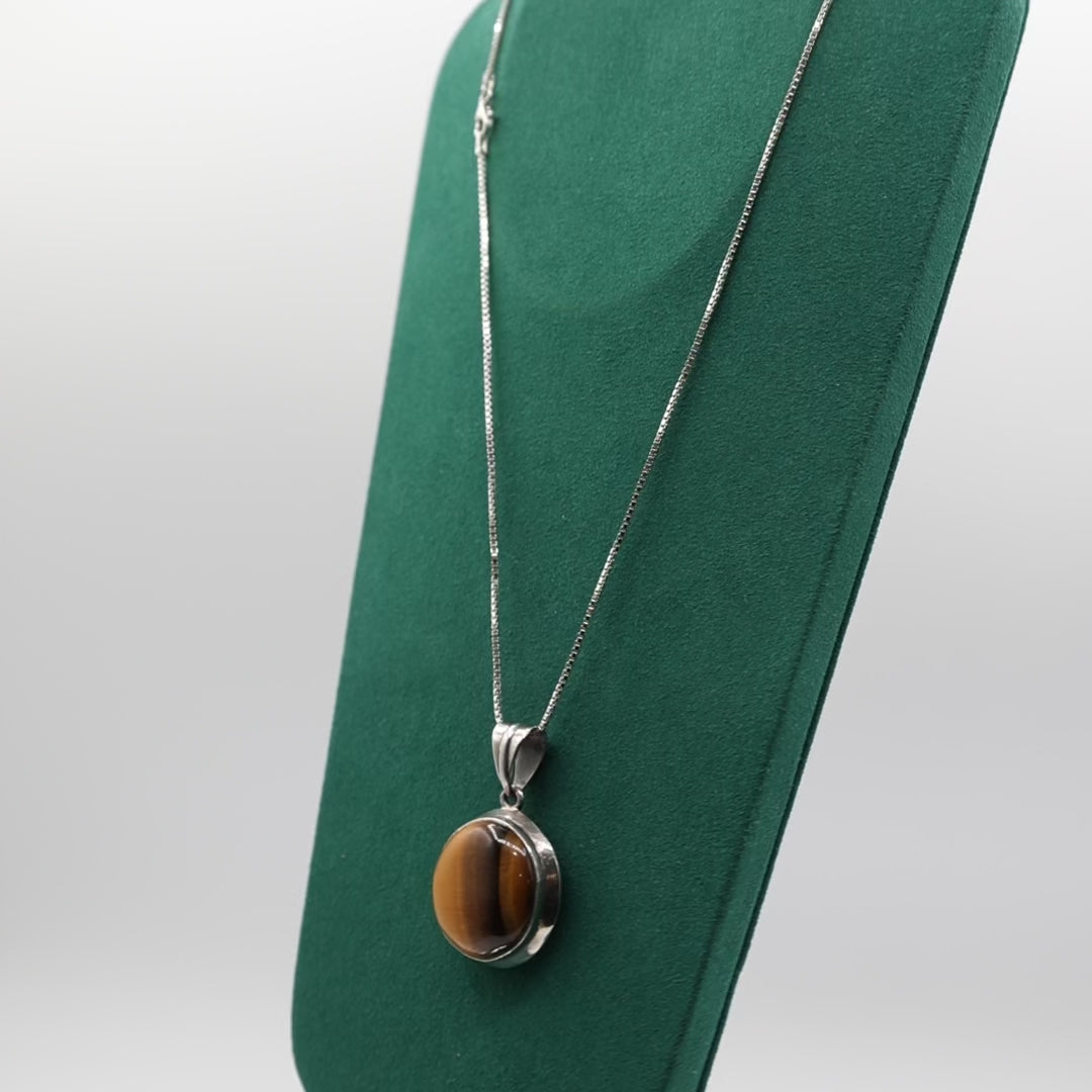 925 Sterling Silver Tigers Eye Pendant Necklace - 18 Inches