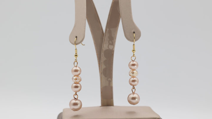 Rose Gold Faux Pearls Dangle Drop Earrings