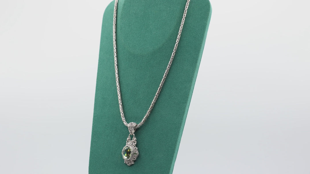 925 Sterling Silver 19 Inch Chain & Sarda Green Spinel Pendant Necklace