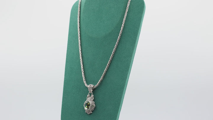 925 Sterling Silver 19 Inch Chain & Sarda Green Spinel Pendant Necklace