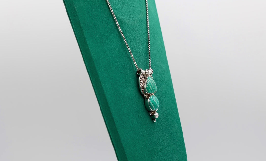 925 Sterling Silver Vintage Sajen Green Amazonite Pendant