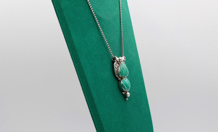 925 Sterling Silver Vintage Sajen Green Amazonite Pendant