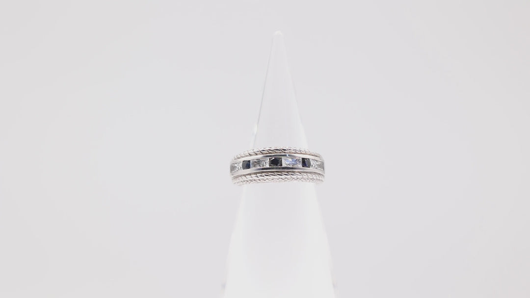 Judith Ripka Sterling Silver Cubic Zirconia and Sapphire Stone Ring - Size 8