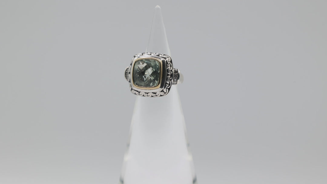 Sterling Silver 14K Gold Prasiolite Diamond JAI Ring 5.75