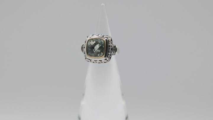 Sterling Silver 14K Gold Prasiolite Diamond JAI Ring 5.75