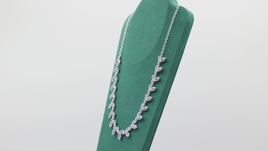 Silver Tone Purple Stone Leaf Necklace for Elegant Style