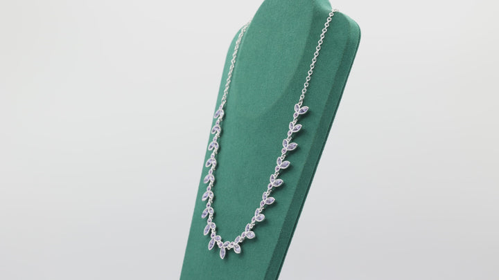 Silver Tone Purple Stone Leaf Necklace for Elegant Style