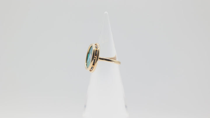 925 Gold Plated 14k Oval Opal Blue Mosaic Ring Size 6