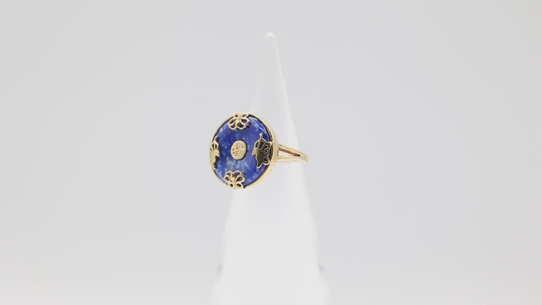 925 Yellow Gold Plated Round Donut Blue Jade Ring Size 6