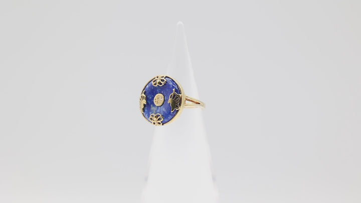 925 Yellow Gold Plated Round Donut Blue Jade Ring Size 6