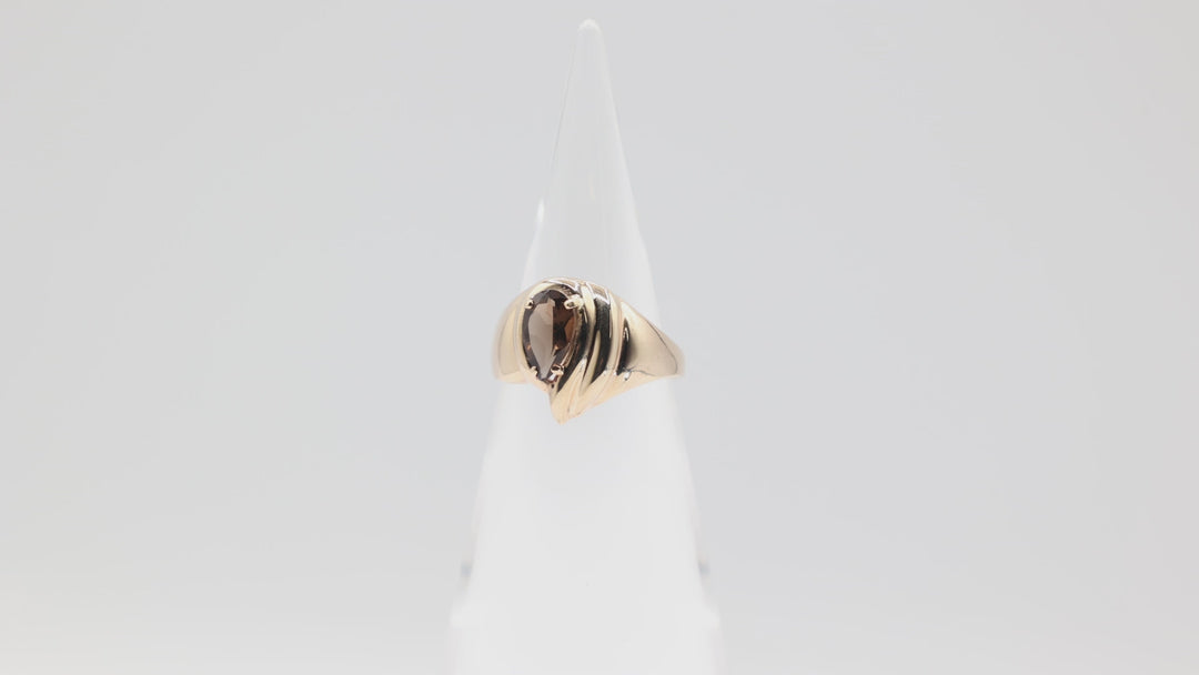 14k Yellow Gold Band with 10mm x 6mm Pear Shaped Smokey Quartz Ring Size 9.5