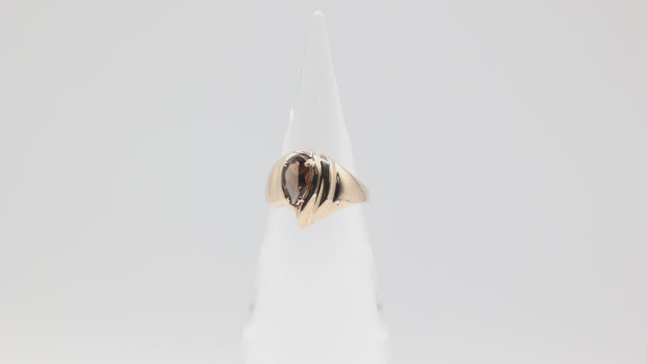 14k Yellow Gold Band with 10mm x 6mm Pear Shaped Smokey Quartz Ring Size 9.5