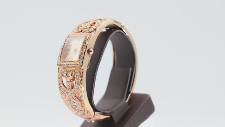 Isaac Mizrahi Live Rose Gold Tone Rhinestone Bangle Watch