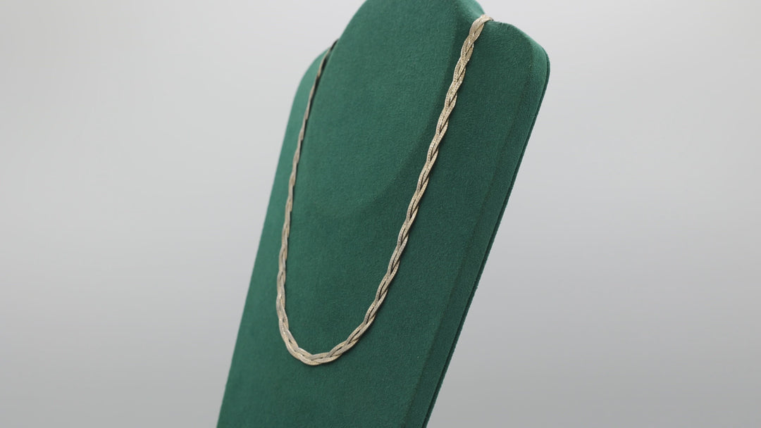 925 Sterling Silver Gold Plated Two Tone Triple Braided 17 Inch Chain Necklace