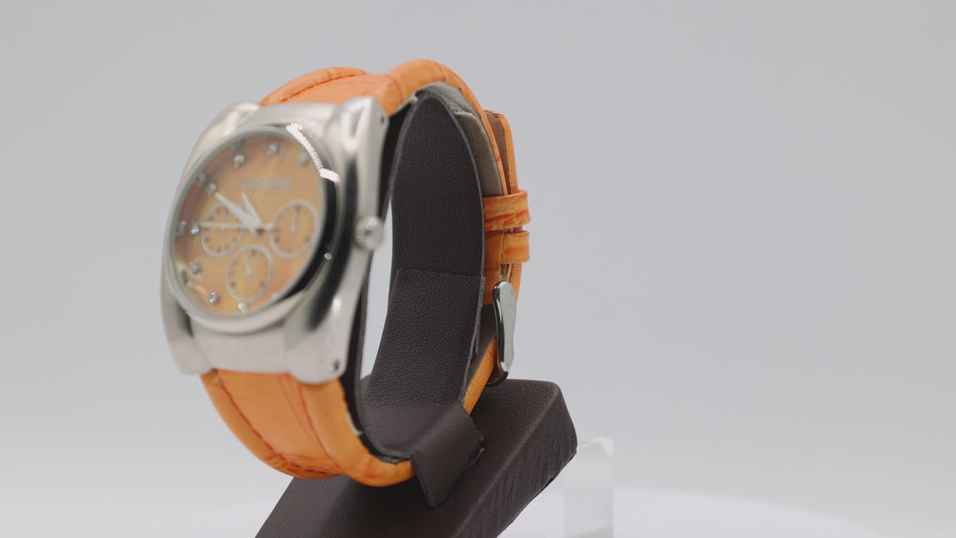 Joan Rivers Orange Mother of Pearl Watch With Leather Band