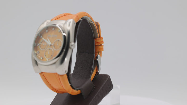 Joan Rivers Orange Mother of Pearl Watch With Leather Band