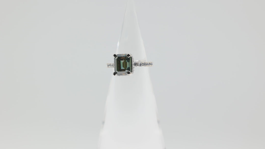 925 Sterling Silver Emerald Cut 10x8mm Moissanite Stone Ring with CZ Accents Size 7
