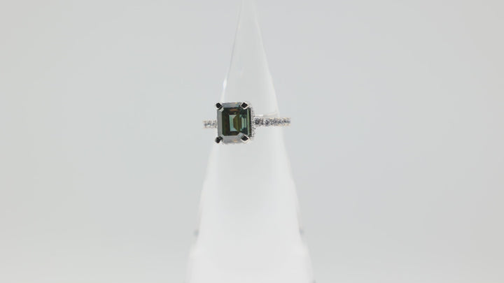 925 Sterling Silver Emerald Cut 10x8mm Moissanite Stone Ring with CZ Accents Size 7