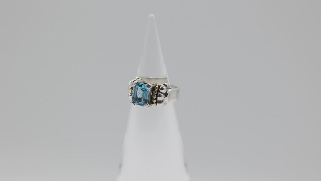 Lagos Caviar 18K Yellow Gold Blue Topaz Glacier Ring Size 6