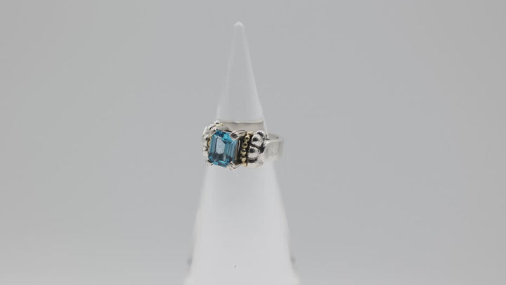 Lagos Caviar 18K Yellow Gold Blue Topaz Glacier Ring Size 6