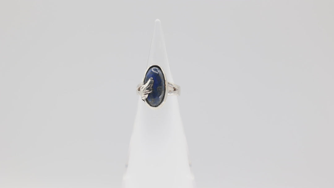 925 Sterling Silver Oval Blue Lapis Stone Ring Size 5.75 17x8.5mm