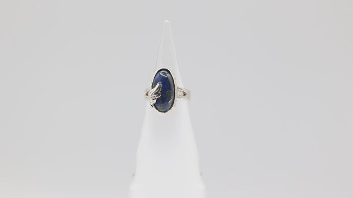 925 Sterling Silver Oval Blue Lapis Stone Ring Size 5.75 17x8.5mm