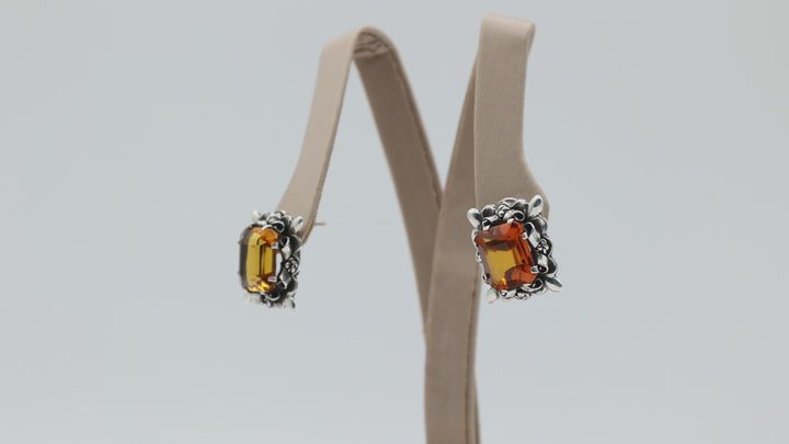 925 Sterling Silver Orange Stone Earrings 13x11mm