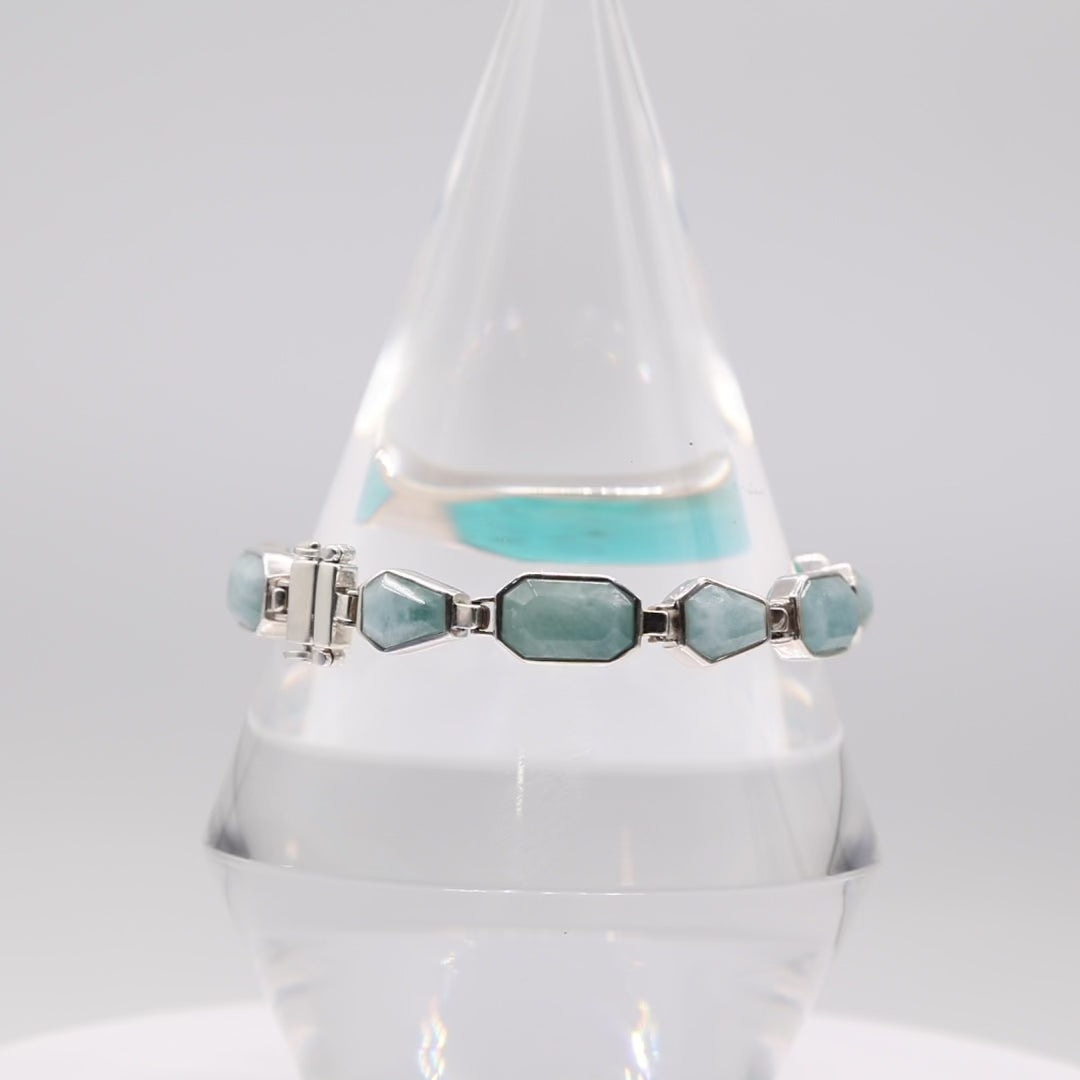 925 Sterling Silver Turquoise and Blue Topaz Reversible Bracelet