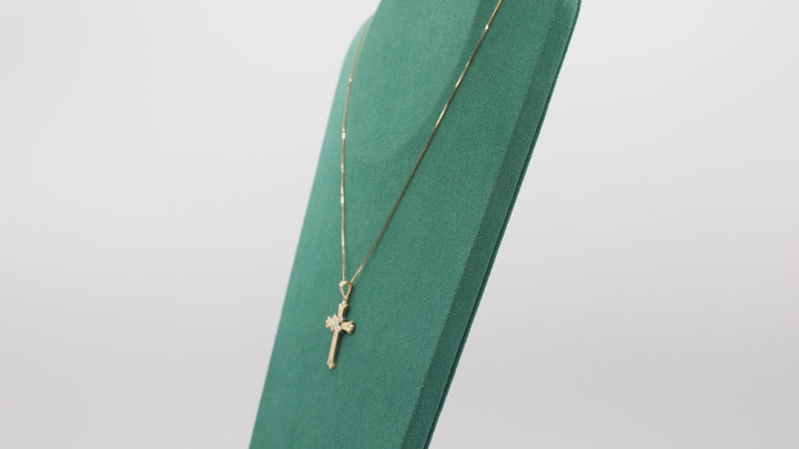 14K Yellow Gold Diamond Cross Necklace Pendant Classic