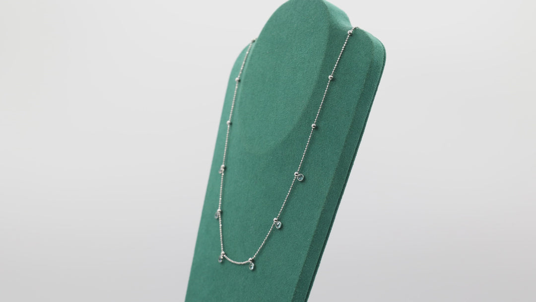 925 Sterling Silver Beaded 19 Inch Chain Necklace with Blue Crystal Stones