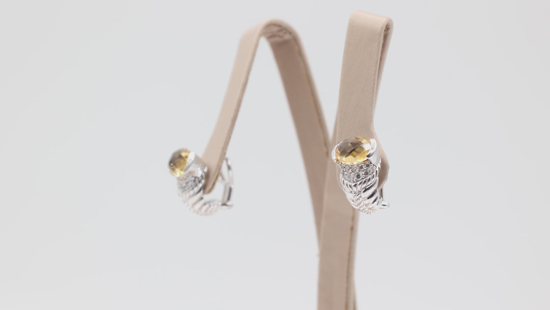 Judith Ripka Multifaceted Citrine Omega Back Sterling Silver 925 Earrings