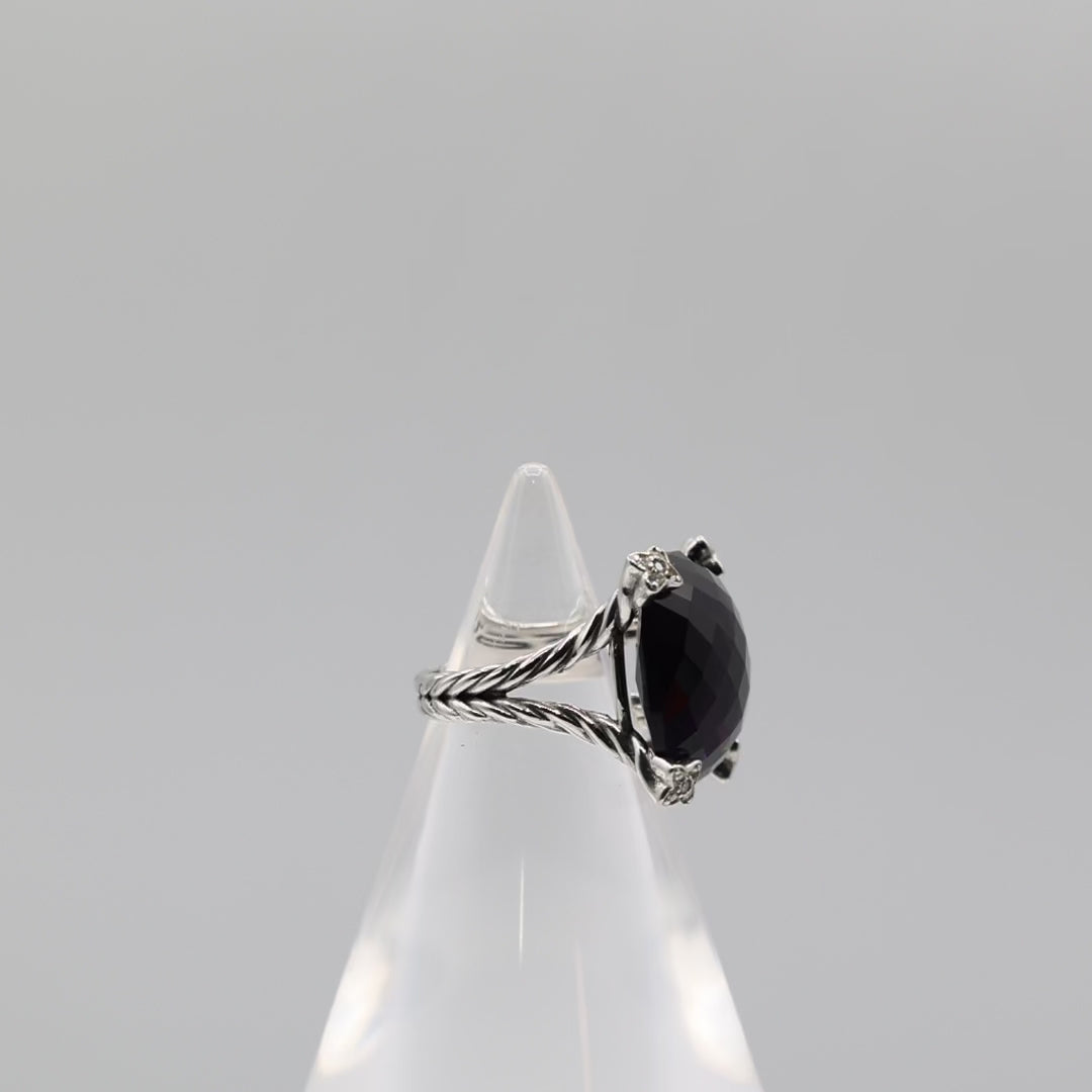 925 Sterling Silver David Yurman Chatelaine Amethyst W/Diamonds Ring- Size 7