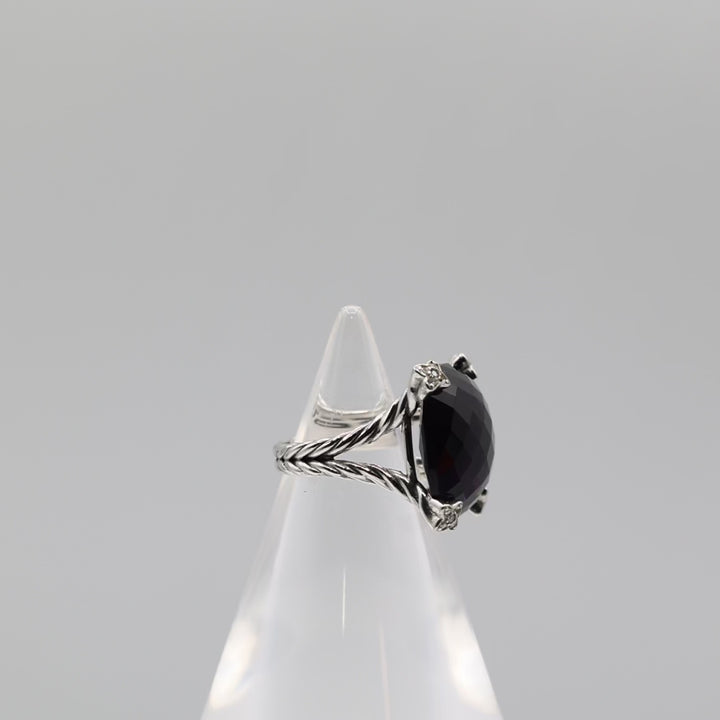 925 Sterling Silver David Yurman Chatelaine Amethyst W/Diamonds Ring- Size 7