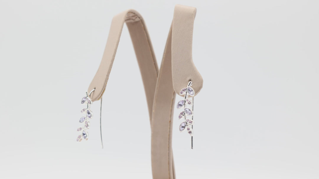 Silver Tone Purple Stone Leaf Earrings for Elegant Style