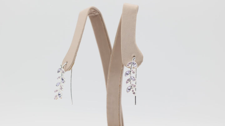 Silver Tone Purple Stone Leaf Earrings for Elegant Style