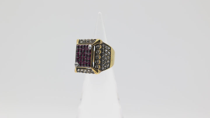 Heidi Daus Square Purple and Clear Stones Halo Ring Size 7.5