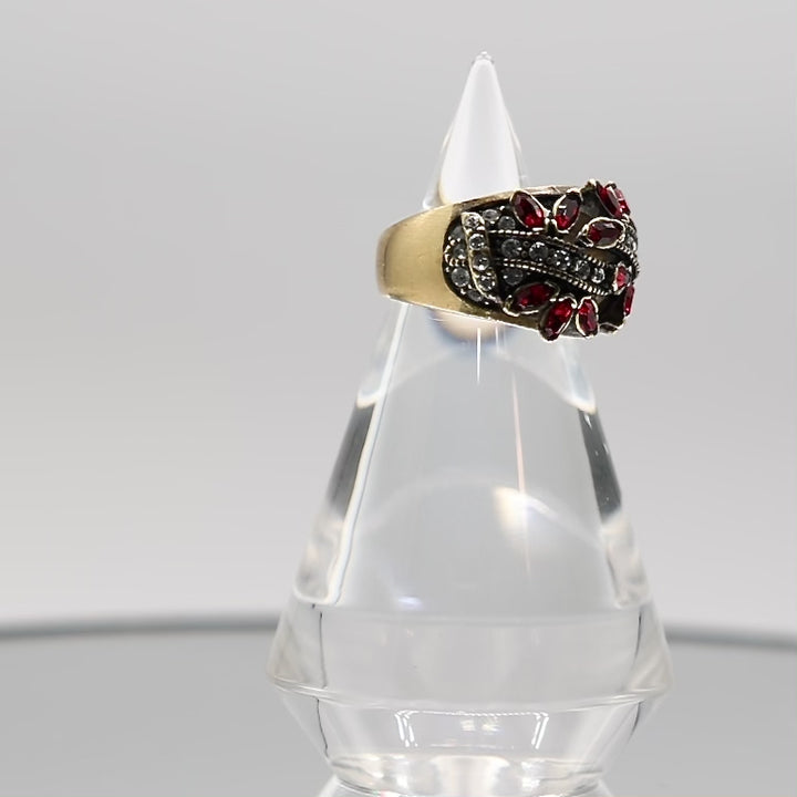 Brass Heidi Daus Floral Rhinestone Ring - Size 6.5