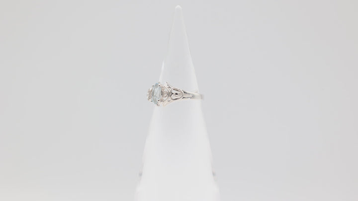 925 Sterling Silver Heart Filigree Design Marquise 8x4mm Blue Topaz Stone Ring Size 6.75