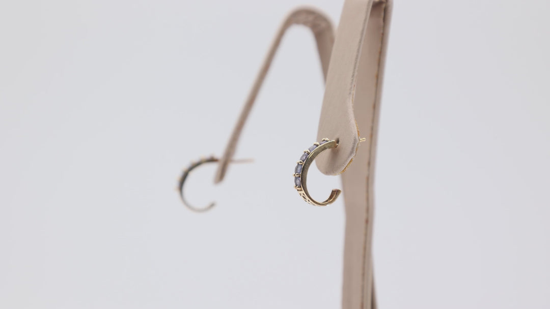14k Yellow Gold Purple Five Stone Tourmaline Half Hoop Earrings